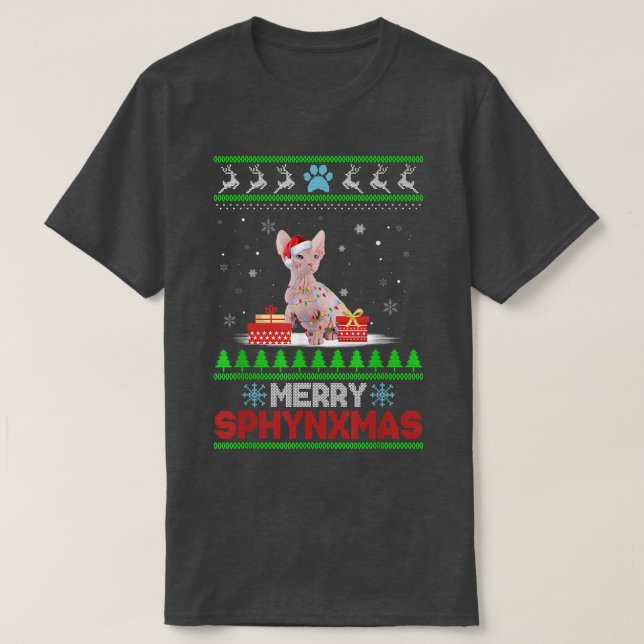 Camiseta Sphyn Cat Lover Christmas Ugly Xmas Sweater (Frente do Design)