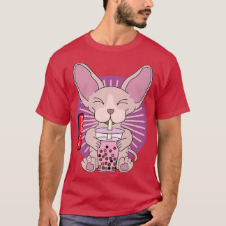 Camiseta Sphynx Cat Bebendo Bubble Boba Tea Kawaii