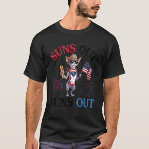 Camiseta Sphynx Cat Com Hotdog Fireworks EUA Flag Suns Out