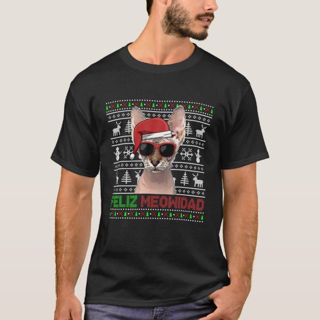 Camiseta Sphynx Cat Feliz Meowidad Engraçado Natal (Frente)
