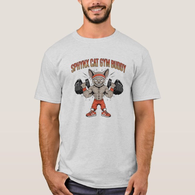 Camiseta Sphynx Cat Gym Buddy Cartoon Fitness Art (Frente)