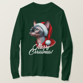 Camiseta Sphynx Cat no Natal do Santa Hat
