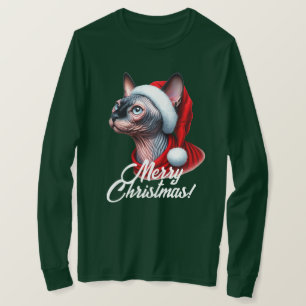 Camiseta Sphynx Cat no Natal do Santa Hat