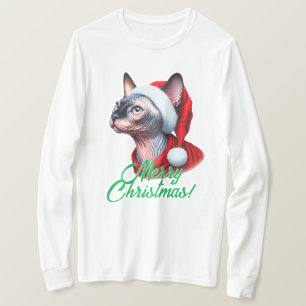 Camiseta Sphynx Cat no Natal do Santa Hat