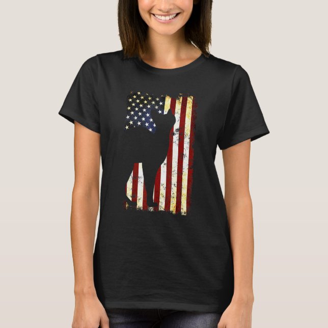 Camiseta Sphynx Cat Silhouette American Flag 4 De Julho (Frente)