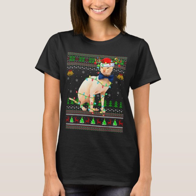 Camiseta Sphynx Cat Ugly Christmas Sweaters Holiday Santa C (Frente)