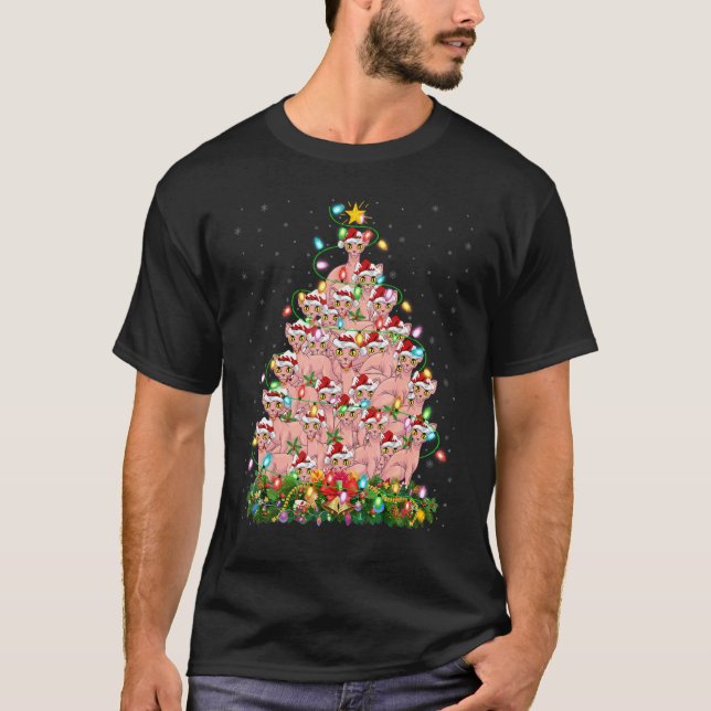 Camiseta Sphynx Cat   Xmas Lights Santa Sphynx Cat Christma (Frente)