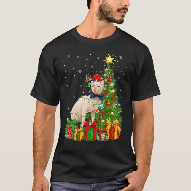 Camiseta Sphynx Cat   Xmas Lights Santa Sphynx Cat Christma (Frente)