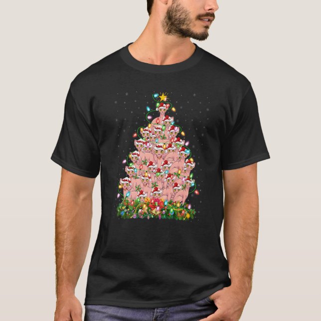 Camiseta Sphynx Cat  Xmas Lights Santa Sphynx Cat Christmas (Frente)