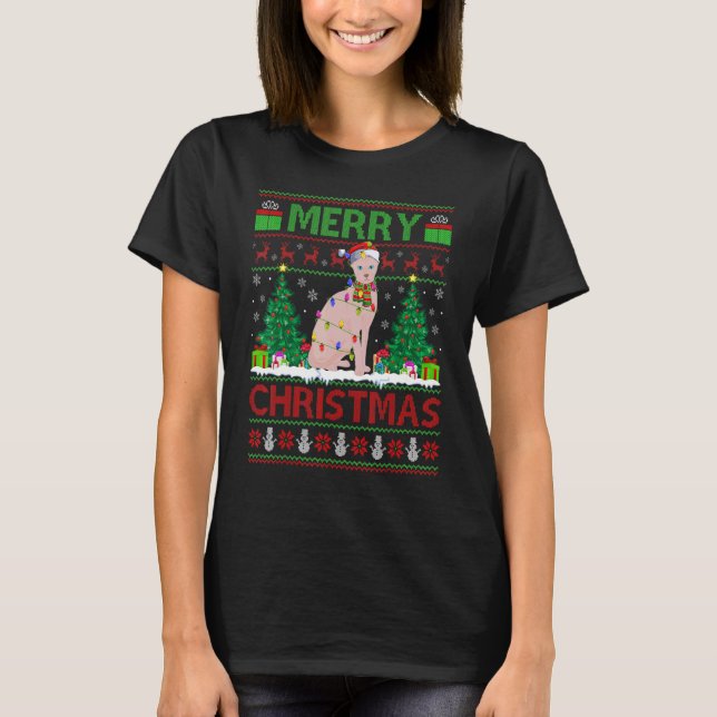 Camiseta Sphynx Cat   Xmas Tree Ugly Santa Sphynx Cat Chris (Frente)