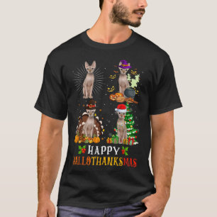 Camiseta Sphynx Cats Halloween Ação de Graças Hallo de Nata