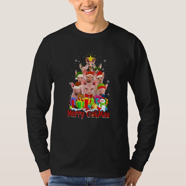 Camiseta Sphynx Cats Santa Hat Merry Catmas Cat (Frente)