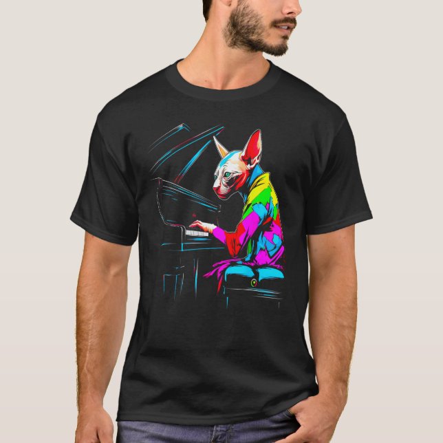 Camiseta Sphynx Hairless Cat Pianist (Frente)
