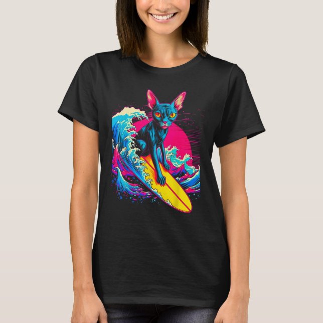 Camiseta Sphynx Hairless Cat Surfing (Frente)