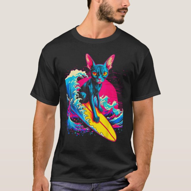 Camiseta Sphynx Hairless Cat Surfing (Frente)