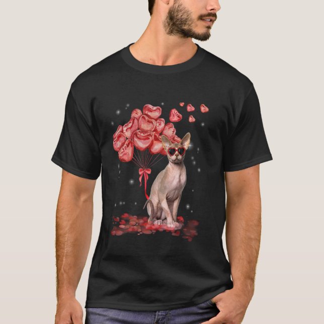 Camiseta Sphynx Heart Dia de os namorados Cat Pai Mãe (Frente)