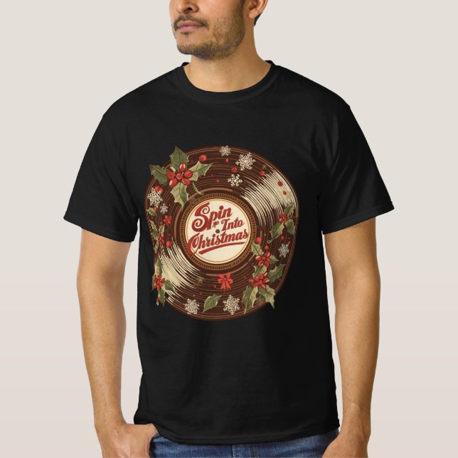 Camiseta Spin Into Christmas – Fun Holiday Design (Frente)