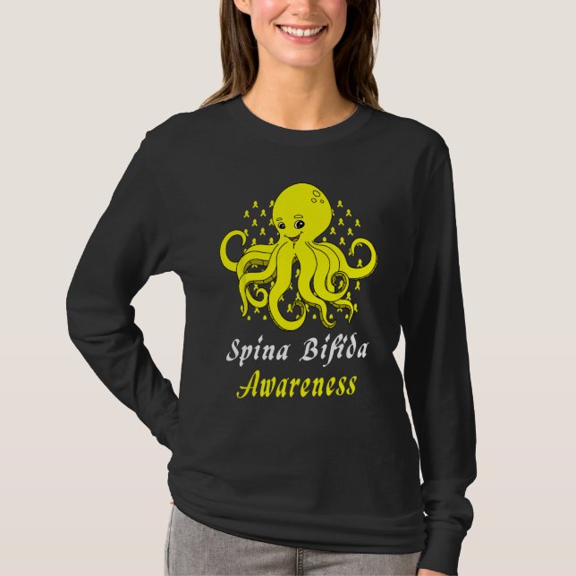 Camiseta Spina Bifida Awareness  Octopus Yellow Support (Frente)
