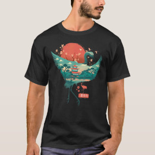 Camiseta Spirit Animal Crane Sunset Landscape Ukiyo E Tradi