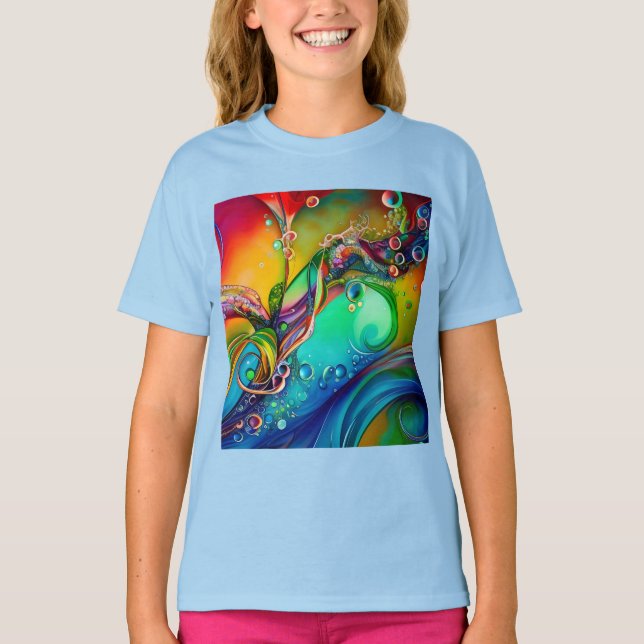 Camiseta Splash! Abstrato de bolhas coloridas (Frente)