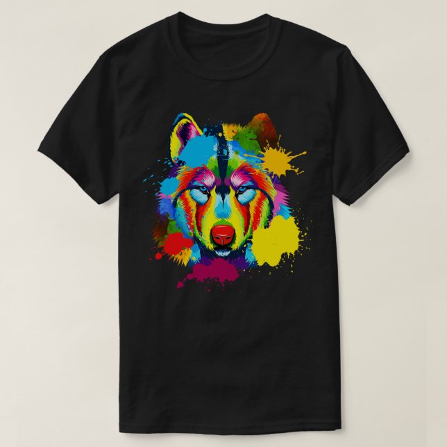 Camiseta Splash Art American Wolf Face (Frente do Design)
