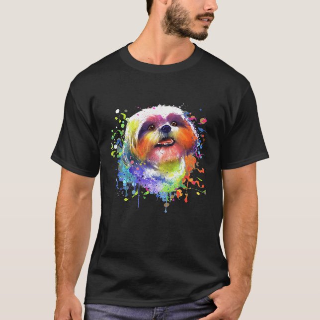 Camiseta Splash Art Shih Tzu Men Women Dog (Frente)