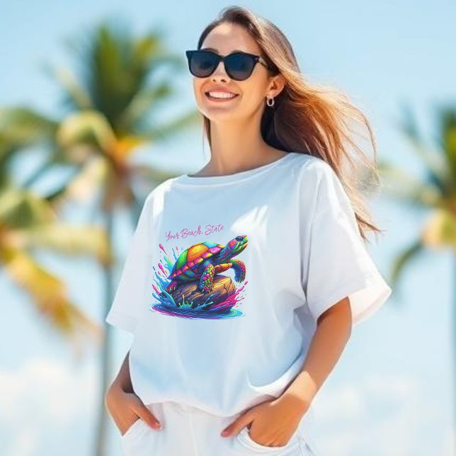 Camiseta Splash Colorido da Tartaruga- (Colorful Turtle Splash-Fisherman  Core-Dopamine Dressing-Women T shirt)