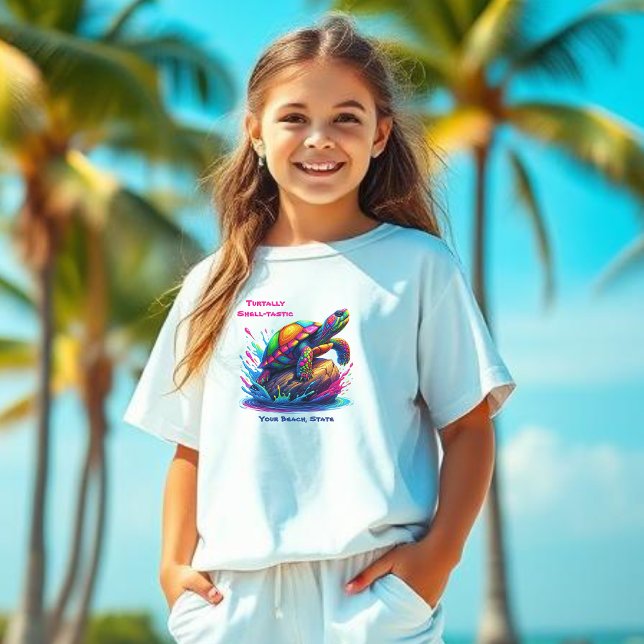 Camiseta Splash Colorido da Tartaruga- (Colorful Turtle-Fisherman Core-Dopamine Dressing-Kids T shirt)