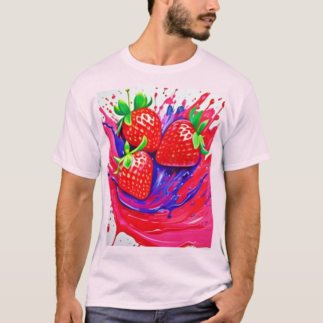 Camiseta Splash de Morango Vibrante (Frente)
