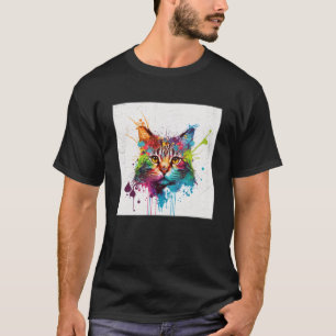 Camiseta Splash Maine Kun Cat Paint Splatter Coloridas Mulh