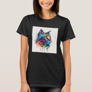Camiseta Splash Maine Kun Cat Paint Splatter Coloridas Mulh