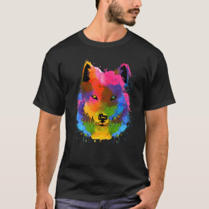 Camiseta Splash Wolf Watercolor Selvagem Cão Cana-Canino