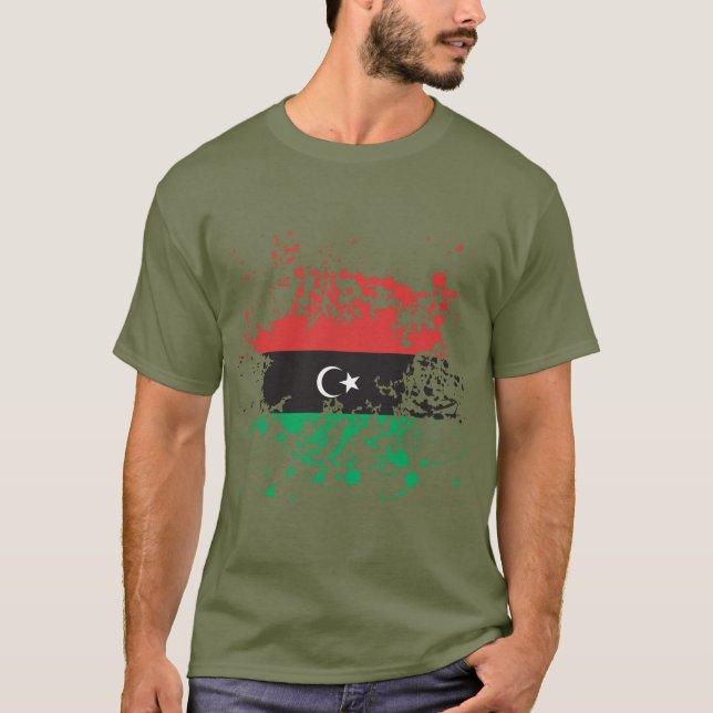 Camiseta Splatter da tinta da bandeira de Líbia (Frente)