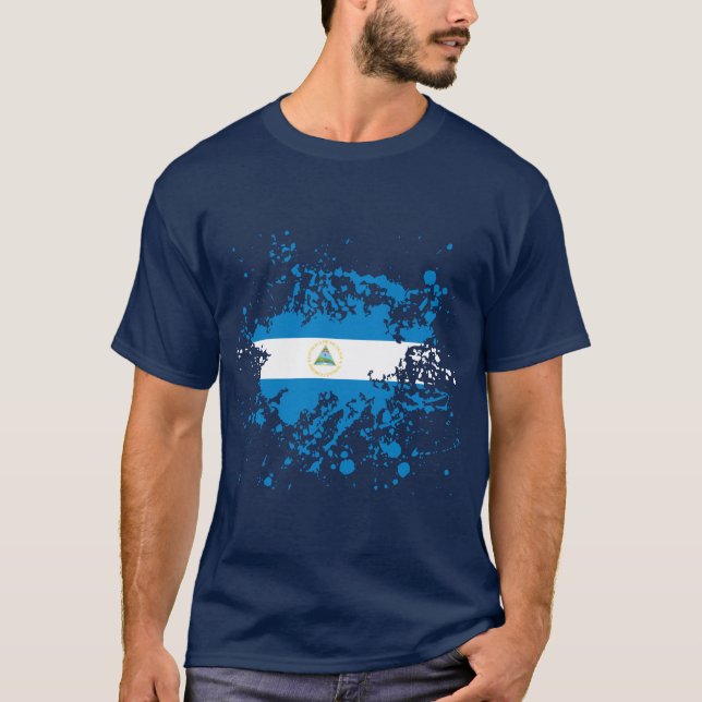 Camiseta Splatter da tinta da bandeira de Nicarágua (Frente)