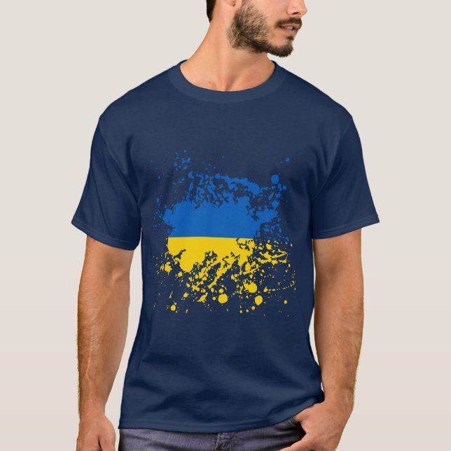 Camiseta Splatter da tinta da bandeira de Ucrânia (Frente)