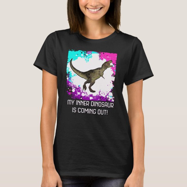 Camiseta Splatter Multi-Colorido T-Rex das mulheres com (Frente)