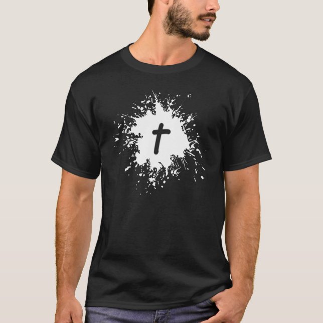 Camiseta Splatter with Cross Christian Inspirational Men Wo (Frente)