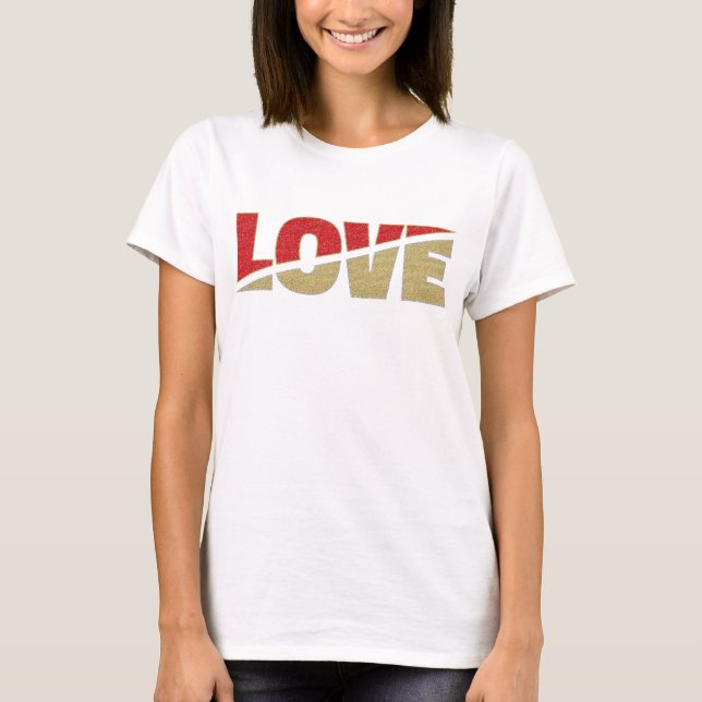 Camiseta Spling Love Letters Red Dourado Silver Glitter (Frente)
