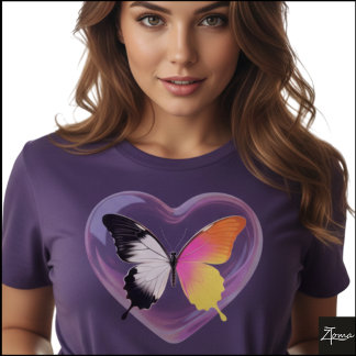 Camiseta Split Butterfly Monochrome Neon Heart Graphic