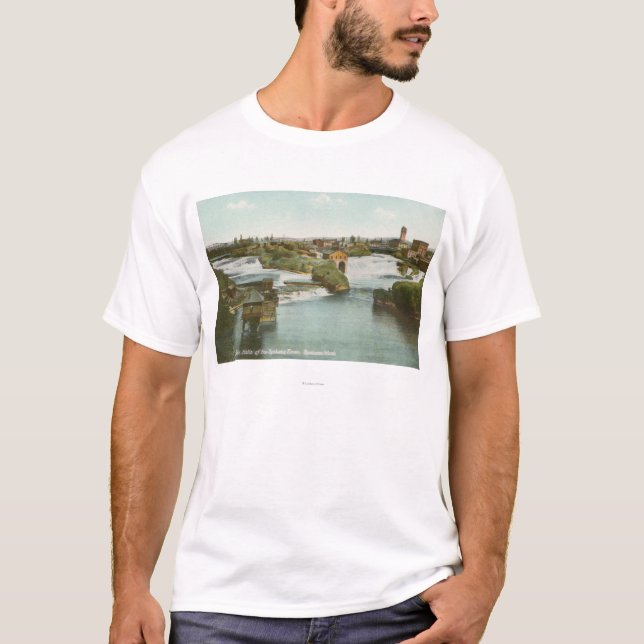 Camiseta Spokane, WA - vista de quedas & de rio do meio (Frente)