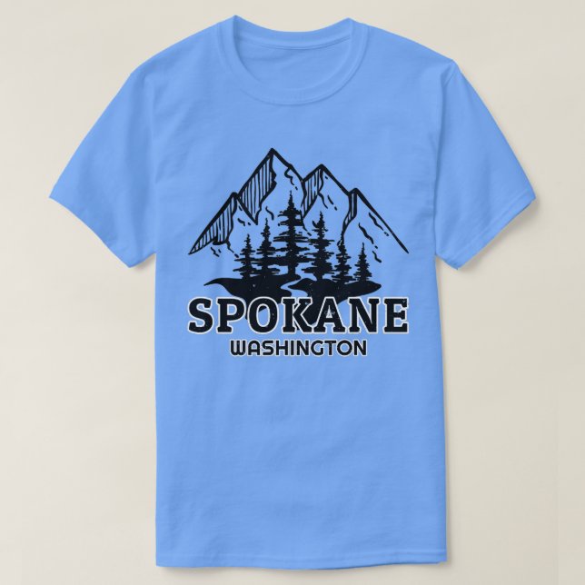 Camiseta Spokane Washington, Montanha Retro Vintage Distânc (Frente do Design)