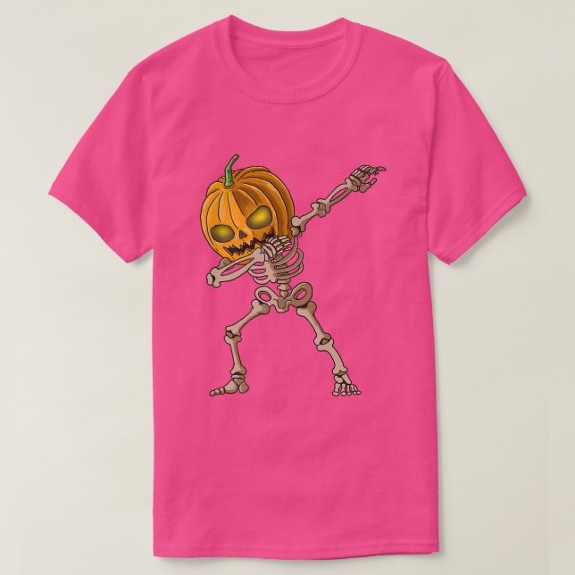 Camiseta Spookbing Dabbing Pumpkin Skeleton Festa de Hallow (Frente do Design)