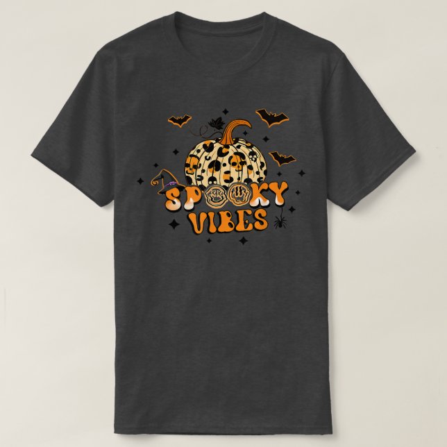 Camiseta Spookes Vibes Autumn Pumpkin Leopard Hat Bruxas Ha (Frente do Design)