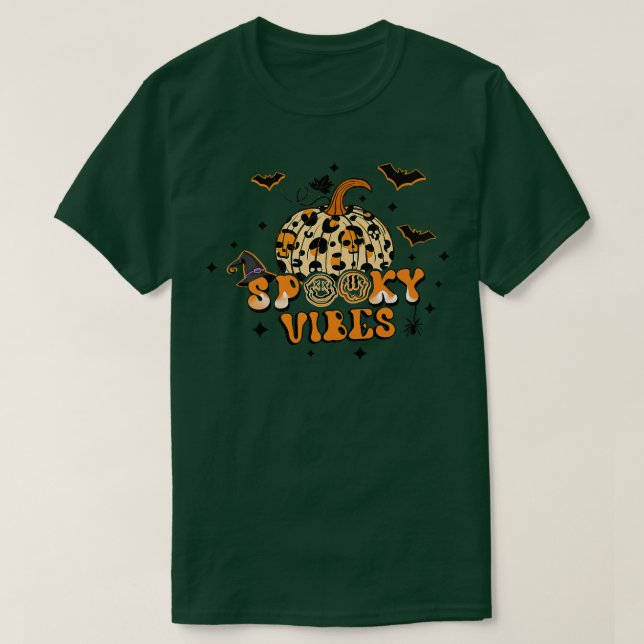 Camiseta Spookes Vibes Autumn Pumpkin Leopard Hat Bruxas Ha (Frente do Design)