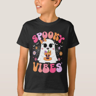 Camiseta Spookes Vibes Ghost Retro Groovy Halloween Mulhere