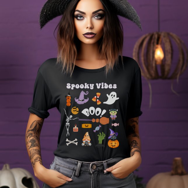 Camiseta Spookes Vibes Retro Halloween Skeleton Ghost Boo (Criador carregado)