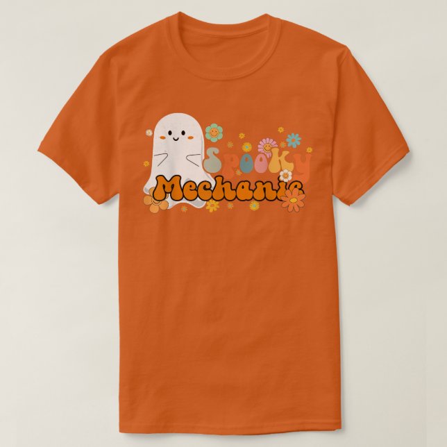 Camiseta Spookic Mechanic Retro Groovy Cute Ghost Halloween (Frente do Design)