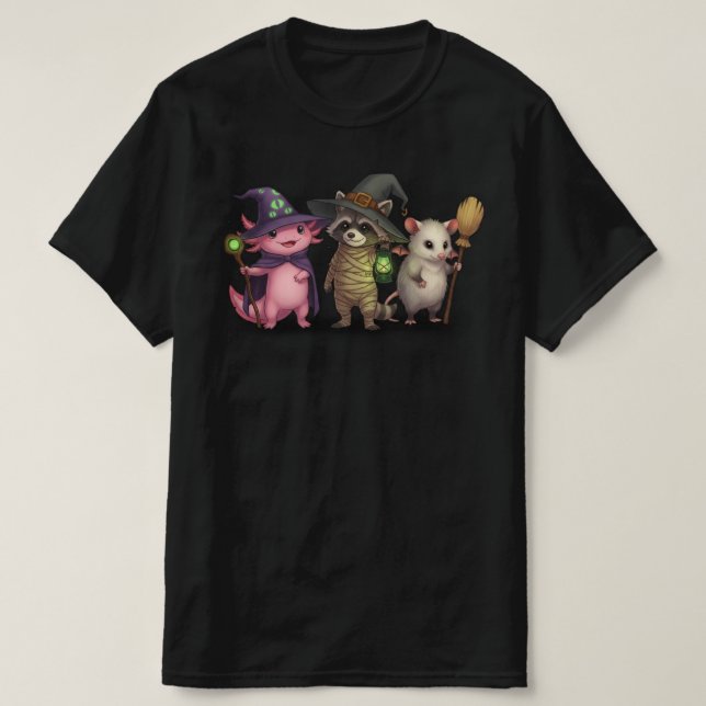 Camiseta Spooky Axolotl Raccoon | Mordidas de Halloween (Frente do Design)