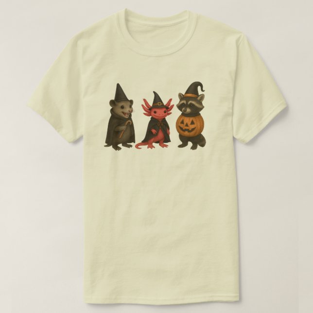 Camiseta Spooky Axolotl Raccoon Possum | Halloween Creepaba (Frente do Design)
