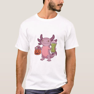 Camiseta Spooky Axolotl Segurando Matcha e Tratando Hallowe